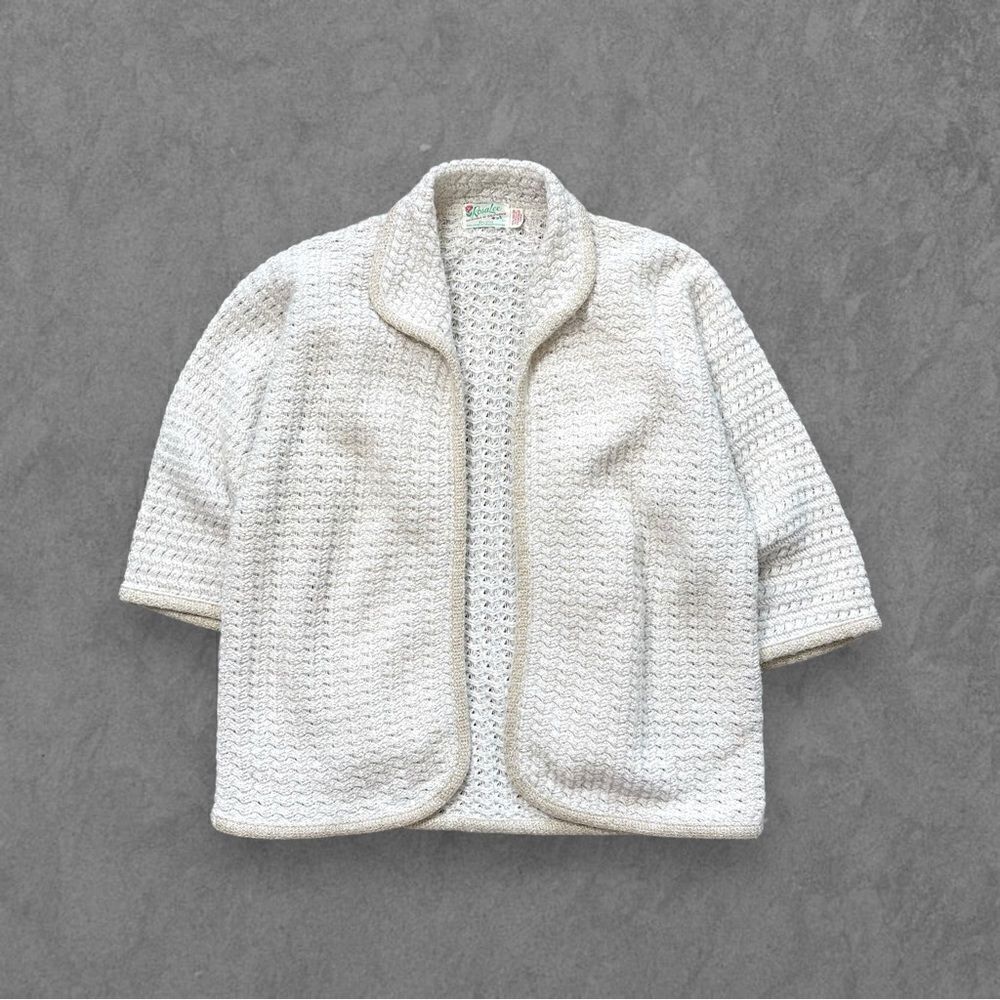 Vtg 60s 70s Rosa Lee California Knit Sparkle Cardigan, Open Front, Sweater, M